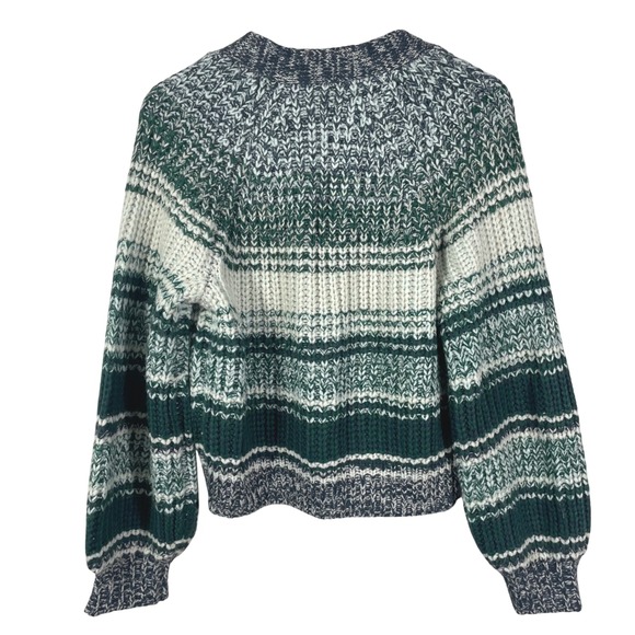 Frye Women's Striped Knit Cardigan Sweater Green White Navy Acrylic Size S - Picture 9 of 11